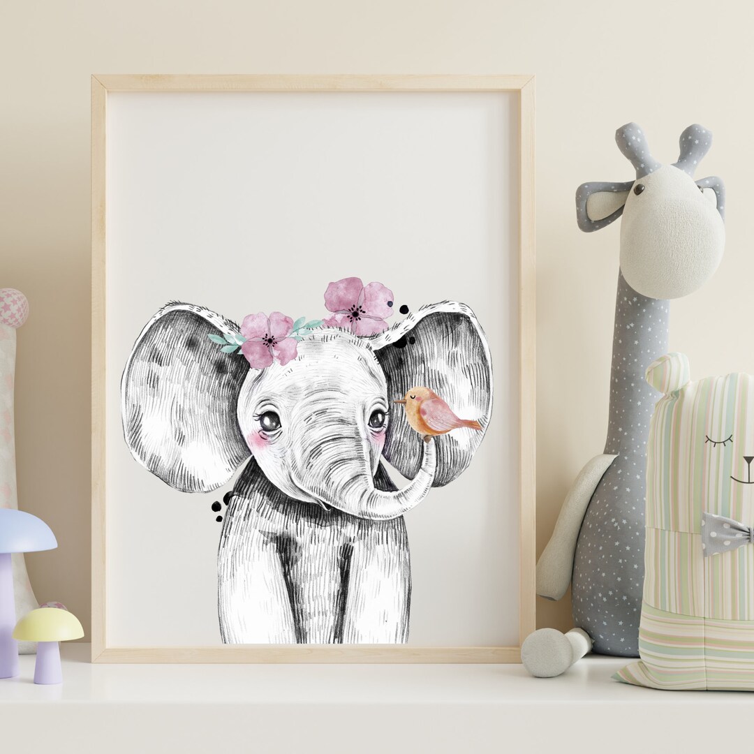 PRINTABLE Floral Safari Elephant Prints for Nursery Wall Art Etsy