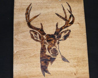 Wood Burned Buck Deer Decor