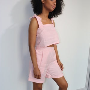 Lisa Linen Short Set in Pink