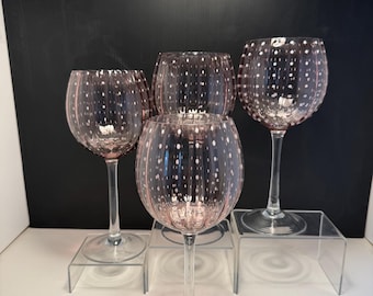Copas de vino con lunares lavanda / Vidrio artístico soplado a mano, juego de 4