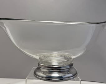 Cuenco de vidrio vintage con base de plata esterlina, elegante pedestal central