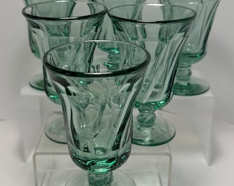 Juego de 6 copas Fostoria Jamestown Green: copas vintage de vidrio con paneles