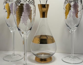 Juego de copas de vino y decantador vintage Culver Grape