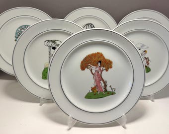 Juego de 6 platos de porcelana con escenas de jardín victoriano de Johann Haviland Bavaria Romantic Lady