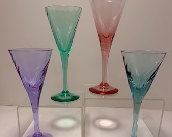 Juego de 4 copas vintage de mediados de siglo para jerez con efecto espejo y remolino de colores