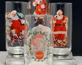 Juego de 4 vasos de Papá Noel Haddon Sundblom de Coca-Cola – Vasos navideños vintage