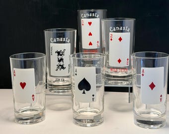 Juego de vasos para cartas de Canasta vintage – Artículos de bar para noches de juegos de mediados de siglo