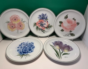 Platos florales portugueses vintage pintados a mano – Bloque VA, juego de 5