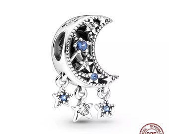 Genuine S925 Sterling Silver Moon & Stars Charm - Fits Pandora Bracelet + FREE Velvet Jewellery Bag! FREE Postage!