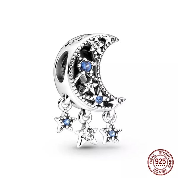 Genuine S925 Sterling Silver Moon & Stars Charm - Fits Pandora Bracelet + FREE Velvet Jewellery Bag! FREE Postage!