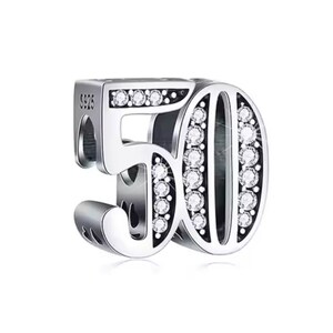 S925 Silver 50th Birthday Charm: Sparkly Bead, Fits Pandora
