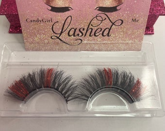 Red Glitter Mink Lashes, Glitter Lashes, Glitter Mink Lashes, Red Mink Lashes