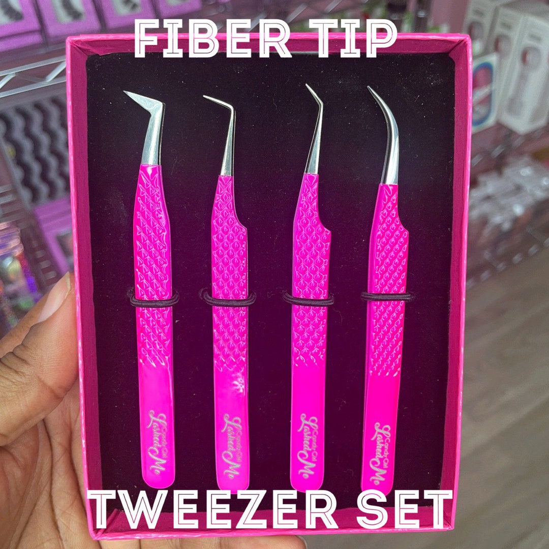 Barbie Pink Fiber Tip and Diamond Grip Lash Extension Tweezers, Lash