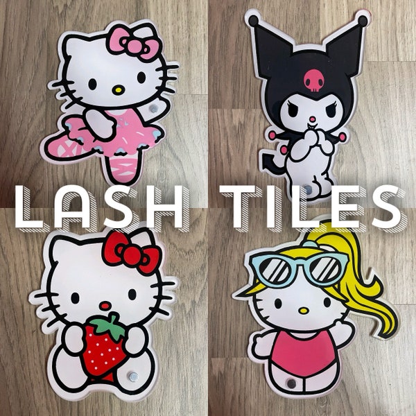 Assorted Lash Tiles, Hello Kitty, Kuromi, Hello Kitty Ballerina, Swim Hello Kitty, Hello Kitty Strawberry, Sturdy with Magnet for Tweezers