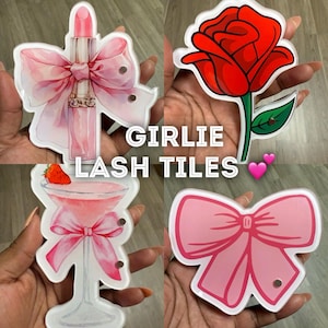 Assorted  Girlie Lash Tiles, Lipstick Bow, Pink Aesthetic,  Coquette Bow, Red Rose, Pink Bow Lash Pallets with One  Magnet