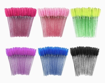 50 PCs Lash Wand, Lash Spoolie, Eyelash Wand, Eyelash Spoolie, Mascara Wand, Mascara Spoolie, Pink, Purple, Fuschia, Green. Blue, & Black