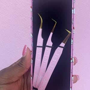 Kitty Engraved Premium Lash Extension Tweezers, Lash Extension Tweezers, Lash Tweezers, Surgical Quality Lash Tweezers, Tweezer Set