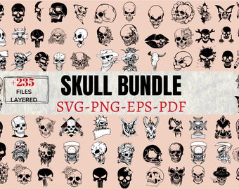 Skull SVG Bundle, Skull Silhoutte SVG Files, Skull Cut Files, Skull PNG Files, Skull Clipart Svg for Cricut, Sugar Skull Svg