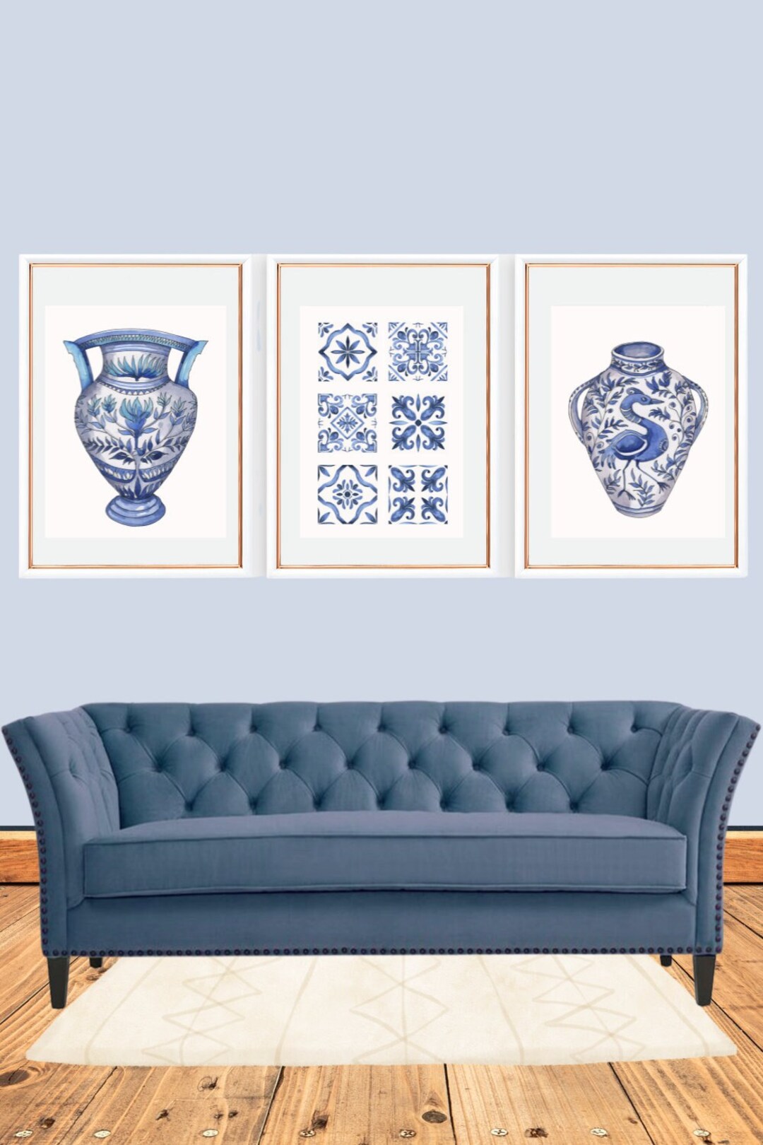 DIGITAL DOWNLOAD: Set of 3 Blue Chinoiserie Vase & Tile Wall Art - Etsy