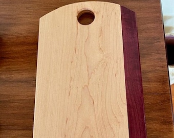 Handcrafted Maple Cutting Board with Exotic Purpleheart Stripe