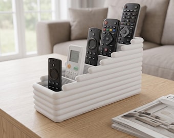 Modern Fluted Remote Control Holder | Minimalist Nightstand Organizer | 3D Printed