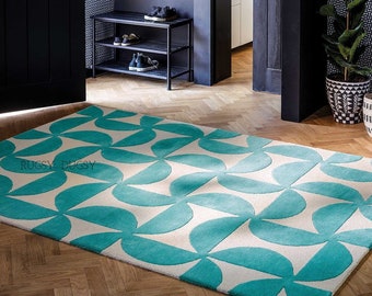 Fab Marine Area Rug | Hand-Tufted 100% Wool Area Rug for Interior Aesthetics of Home, Office, Hotels, Living Room, Bedroom | Safe Non-toxic