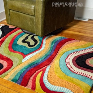 Color River Rug | Vibrant Multi Hand-Tufted 100% Wool Area Rug for Interior Aesthetics - Bedroom, Hall, Kitchen, Kids | Color Rainbow Rug