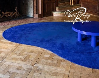 Ovaler nierenförmiger Teppich | Handgetufteter Teppich aus 100% Wolle für die Ästhetik im Innenbereich - Zuhause, Büro, Hotel | Handgefertigt in Indien | Ungiftig