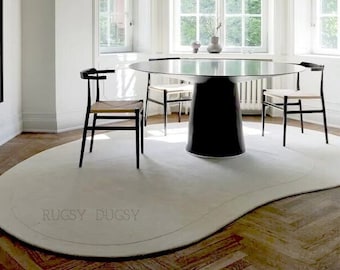 Oval Kidney Shaped Rug | Hand-Tufted 100% Wool Area Rug for Interior Aesthetics - Hall, Bedroom, Dining Kitchen, Offices, Hotels