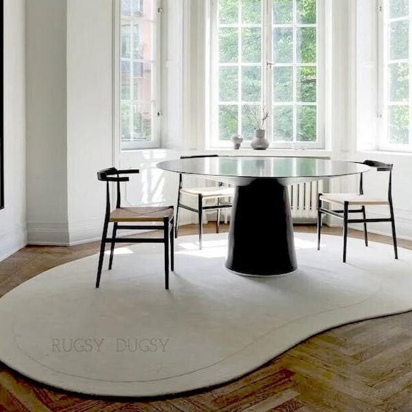 Oval Kidney Shaped Rug | Hand-Tufted 100% Wool Area Rug for Interior Aesthetics - Hall, Bedroom, Dining Kitchen, Offices, Hotels