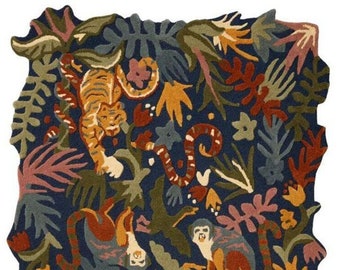 Justina Abstract Rug with Jungle Animals Handmade 100% Wool Tufted Area Rugs to Transform Your Kids Room, Bedroom, Living Room, and More