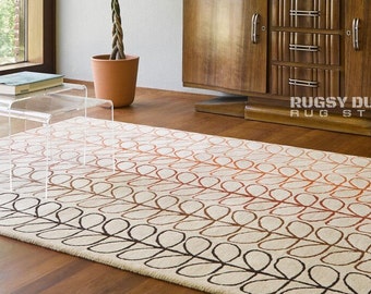 Linear Stem Ombre-Tomato & Slate 100% Wool Hand Tufted Area Rug, Handmade in India Rug, Rug for Home, Bedroom, Living Room, Kids Room etc