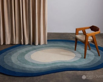 Ovaler nierenförmiger Teppich | Handgetufteter Teppich aus 100% Wolle für die Ästhetik in Innenräumen - Schlafzimmer, Wohnzimmer, Flur, Küche, Büro, Hotel