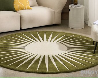 Vaserely Round Rug 100% Wool Hand Tufted Natural Non-toxic Area Carpet Rug for Home, Living Room, Bedroom, Kids Room, Any Room