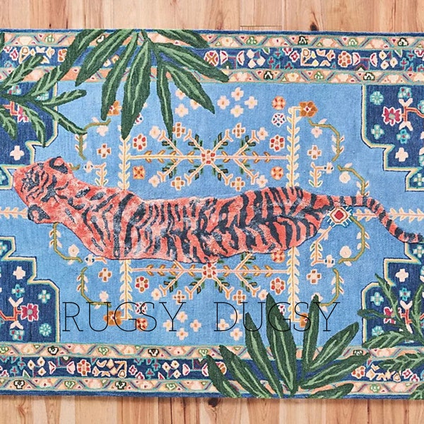 Tufted Bengal Tiger Rug Hand Tufted Rug Tufted Wool Rug Hand Tuft Rug 5x8 6x9 7x10 8x10 9x12 10x14 feet Large Animal Rug Multi Colored Rug