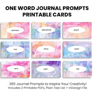 One Word Journal Prompts Printable Prompt Cards