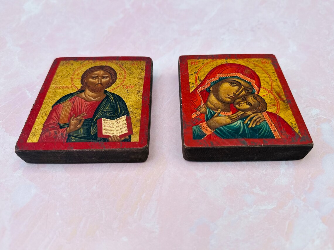 Vintage Jesus Christ and Virgin Mary Icon: 1950s Greek Religious Art - Etsy