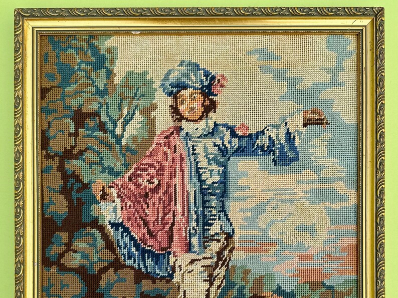 Framed Vintage French Cross Stitch Needlepoint Canvas L Indifferent by Watteau Etsy