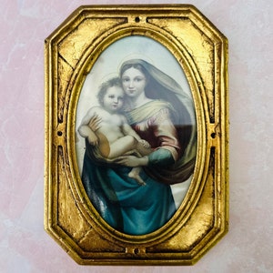Miniature Framed Portrait Vintage Framed Art Raphael and the Madonna, Raphaël's Sistine Madonna, Sistine Madonna and Child  Vintage Art