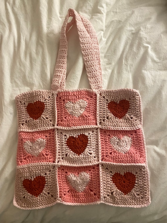 Crochet Heart Tote Bag 