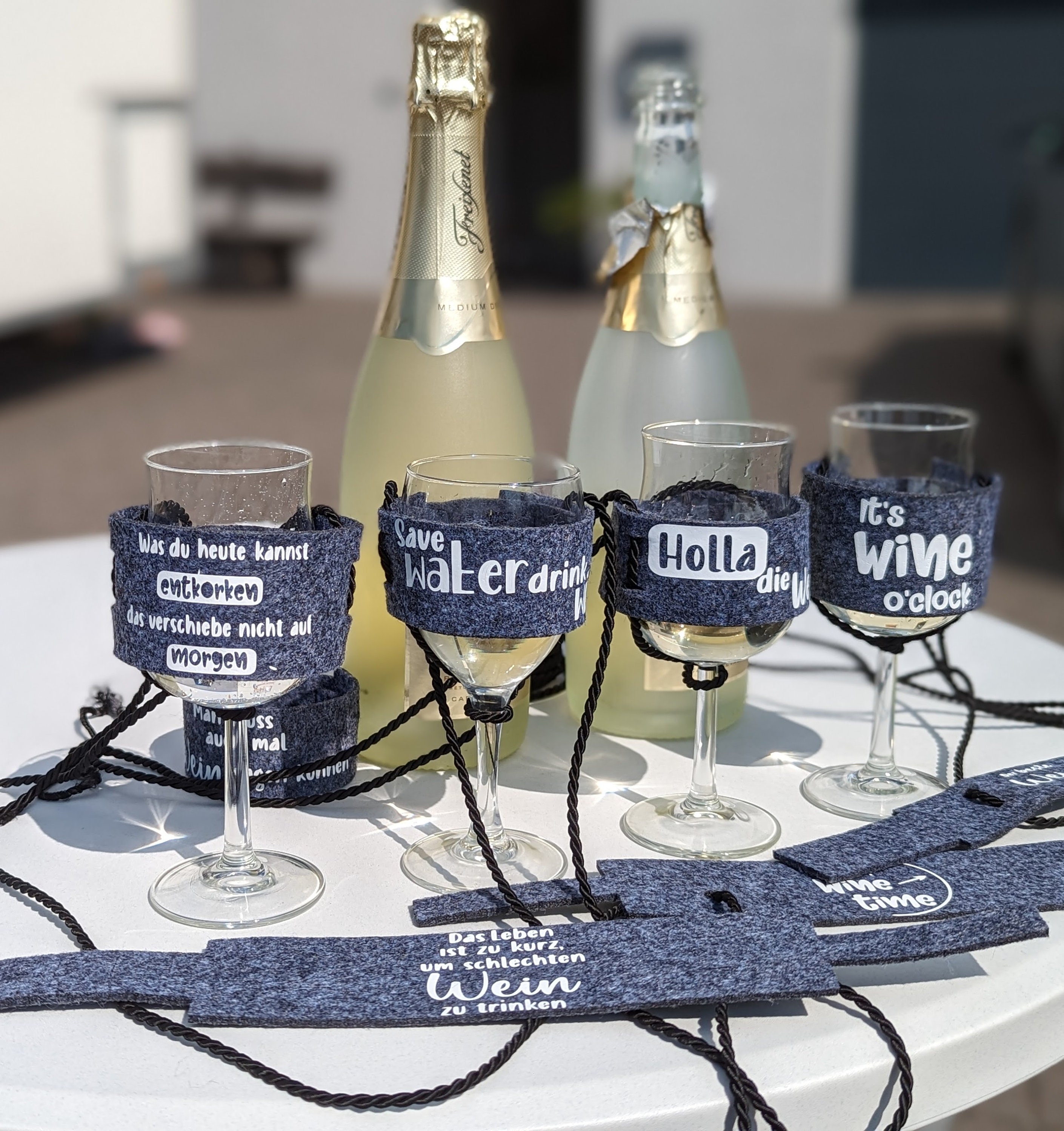 6 Weinglashalter Zum Umhängen - Filz Halsbecherhalter Für Weinproben & Partys