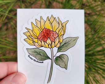 Vinyl Sunflower Sticker from Watercolor & Ink Artwork - 3-inch