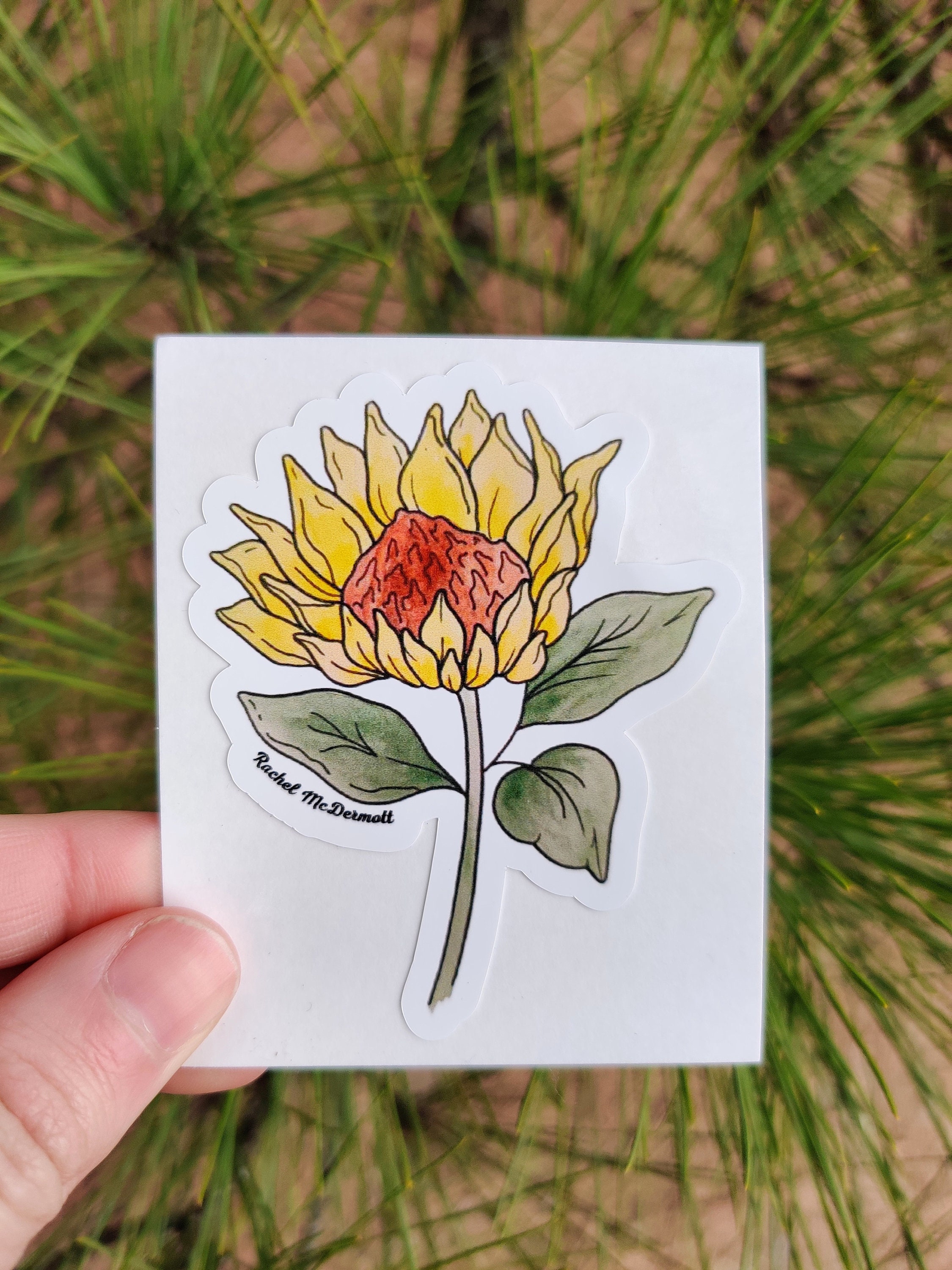 Vinyl Sunflower Sticker From Watercolor & Ink Artwork - 3-inch - Etsy