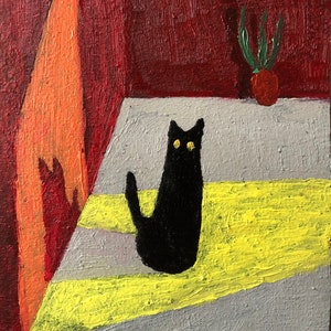 Peinture de chat noir, peinture abstraite de chat, peinture à l'huile originale, art de chat, peinture animalière, peinture de chat vintage, peinture de chat antique, peinture de chat, art encadré