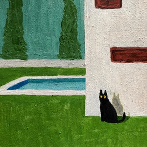 Cuadro pequeño enmarcado, pintura al óleo original, cuadro de mascota, cuadro de gato negro, arte pequeño enmarcado, decoración del hogar, arte de pared, obra de arte