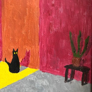 Peinture originale de chat, peinture de chat noir, art de chat, peinture à l'huile faite à la main, peinture animalière, art minimaliste, petits chats, portrait d'animal de compagnie, oeuvre d'art originale