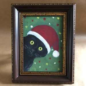 Peinture originale de chat, peinture de chat amusante, peinture de chat confus, peinture de chat de Noël, peinture encadrée, cadeau