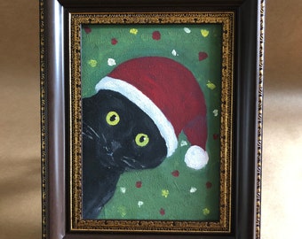 Original Cat Painting Fun Cat Painting Confused Cat Painting Christmas Cat Painting Gift Framed Painting