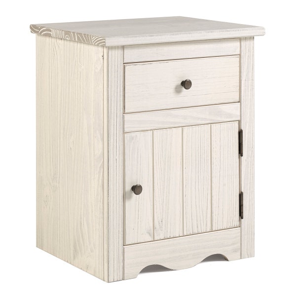 Wood Nightstand 1 Door 1 Drawer White Distressed | Furniture Dash