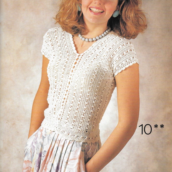 Vintage 1980s Crochet Pattern for Simple Short Sleeve Top, Simplicity Shell Crochet Pattern, Lacey Top, Downloadable PDF, Intermediate